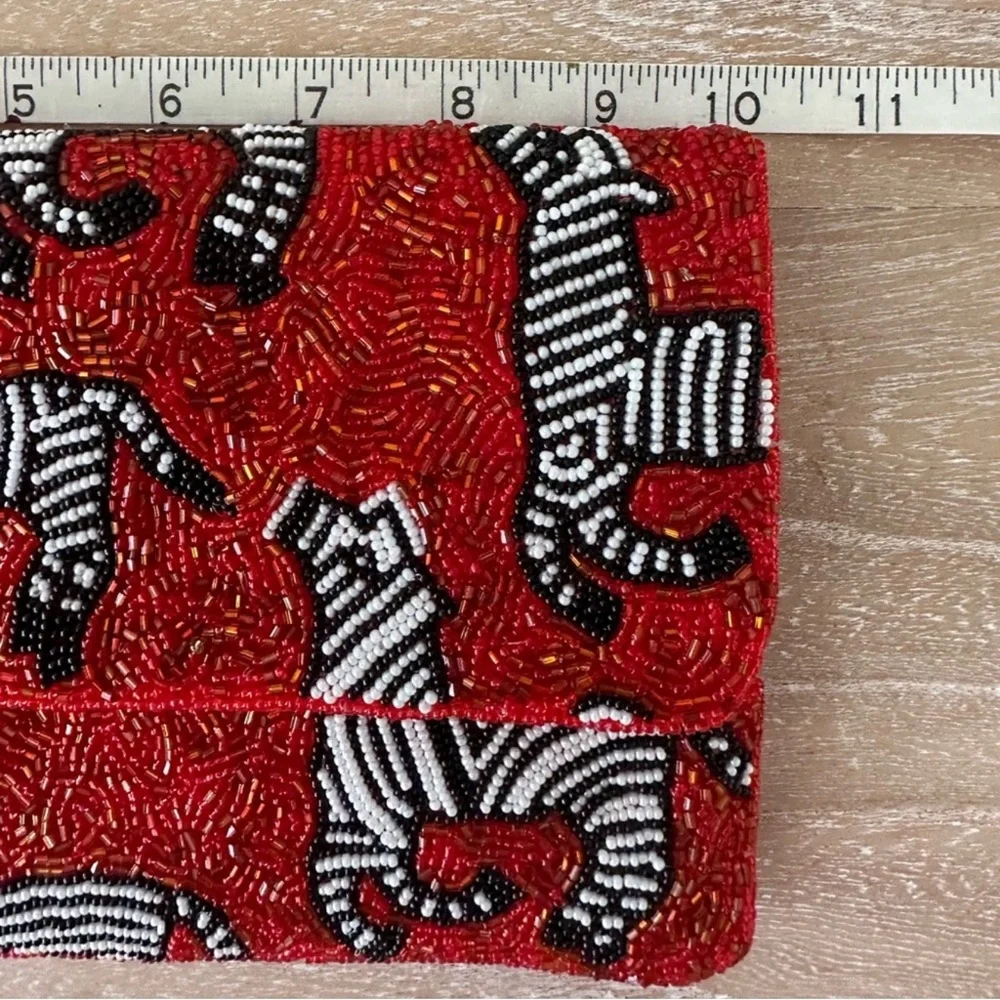 Red Beaded Clutch with Zebra Pattern - Picture 10 of 12